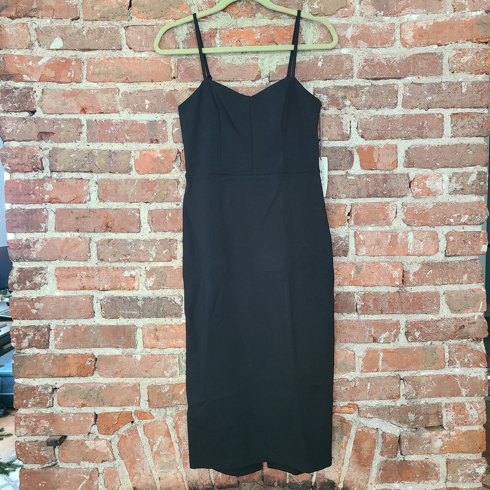 NWT Nime Britton Black Midi Dress with Spaghetti Straps